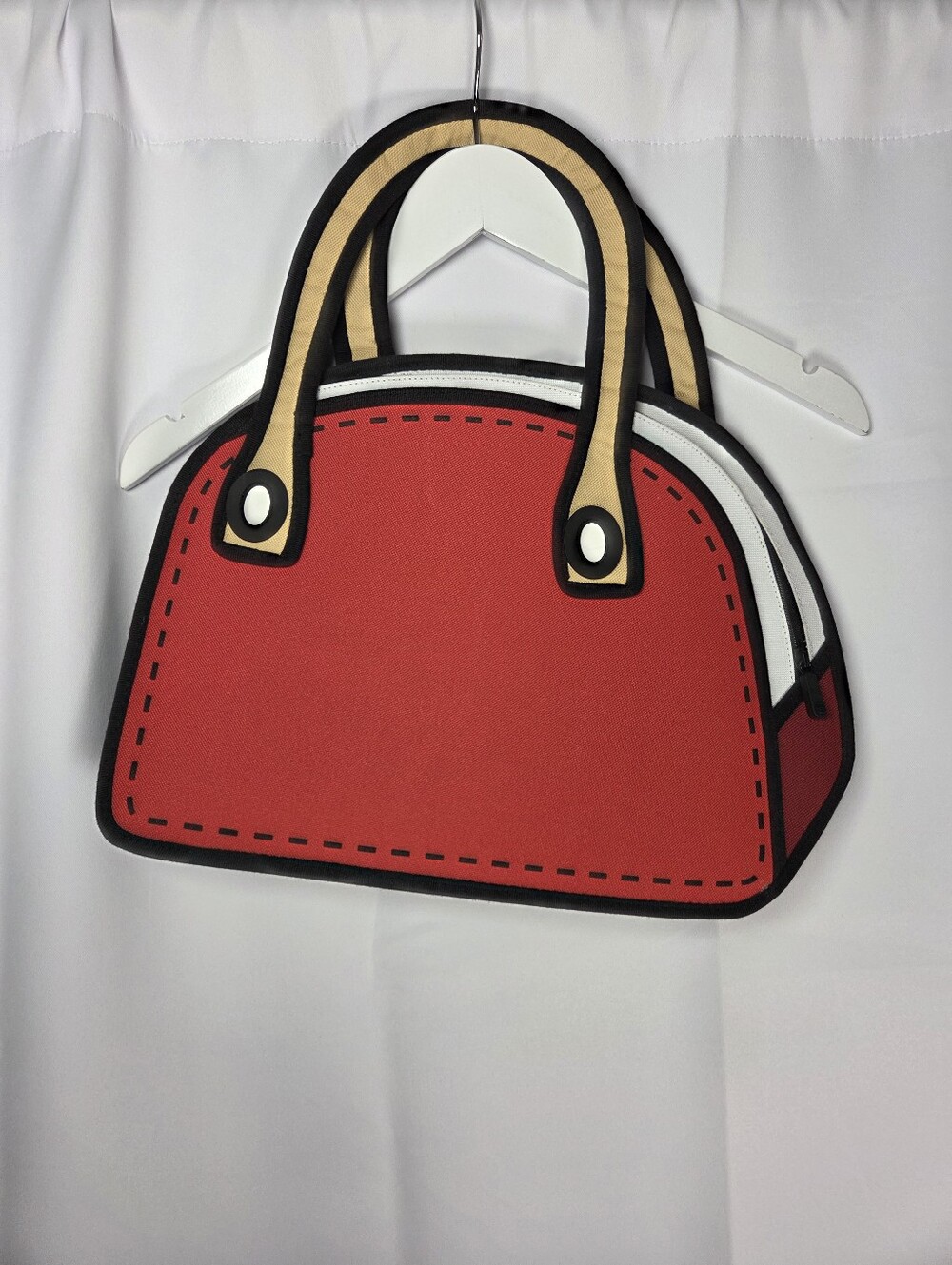 Jump From Paper Cartoon Illusion 2D Handbag Red Zip Top Purse Satchel